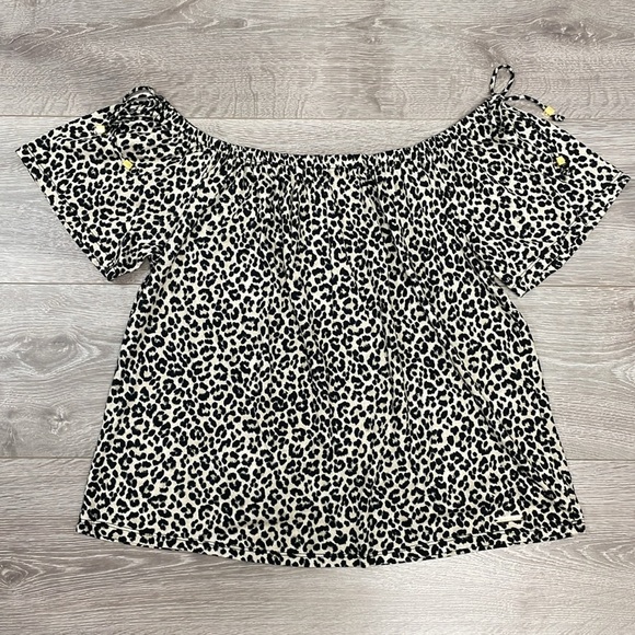 NWOT MICHAEL Michael Kors Short Sleeve Off The Shoulder Leopard Print Blouse L - Picture 4 of 13